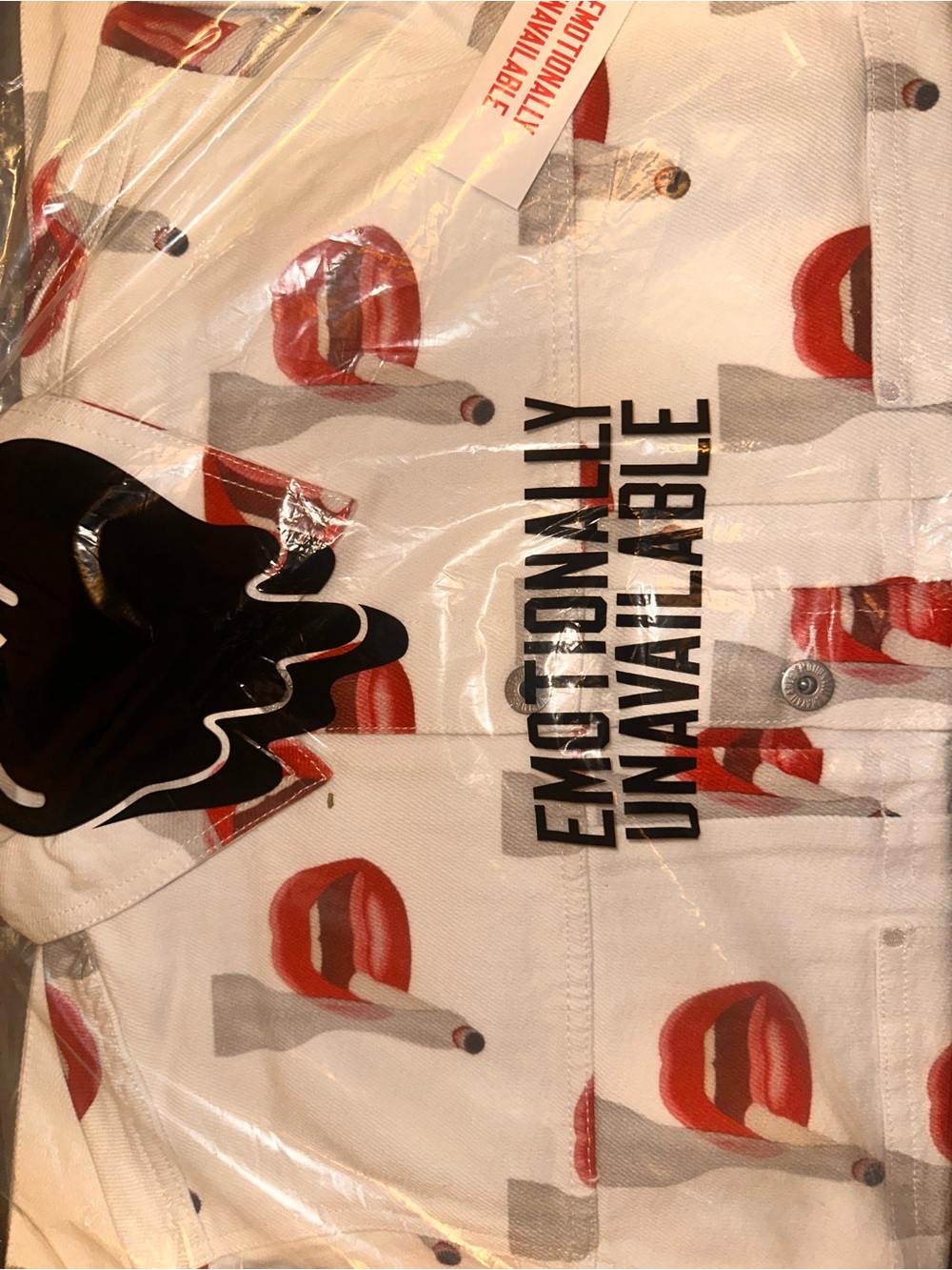 Emotionally Unavailable x Tom Wesselmann “Smoking Lips” denim jacket